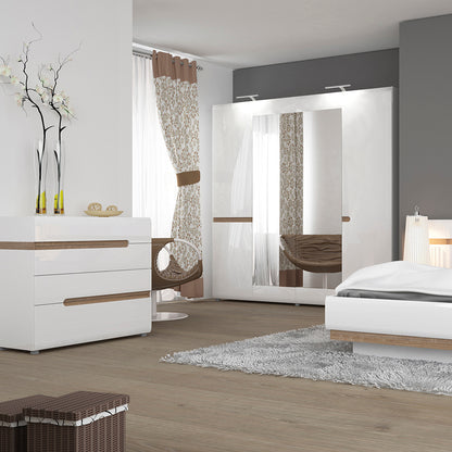 chelsea bedroom 4 drawer chest in white with a truffle oak trim