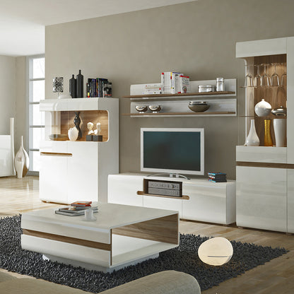 chelsea living small designer coffee table in white with a truffle oak trim