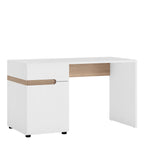 Chelsea bedroom desk/dressing table in white with a truffle oak trim