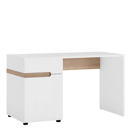 chelsea bedroom desk/dressing table in white with a truffle oak trim