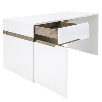 chelsea bedroom desk/dressing table in white with a truffle oak trim