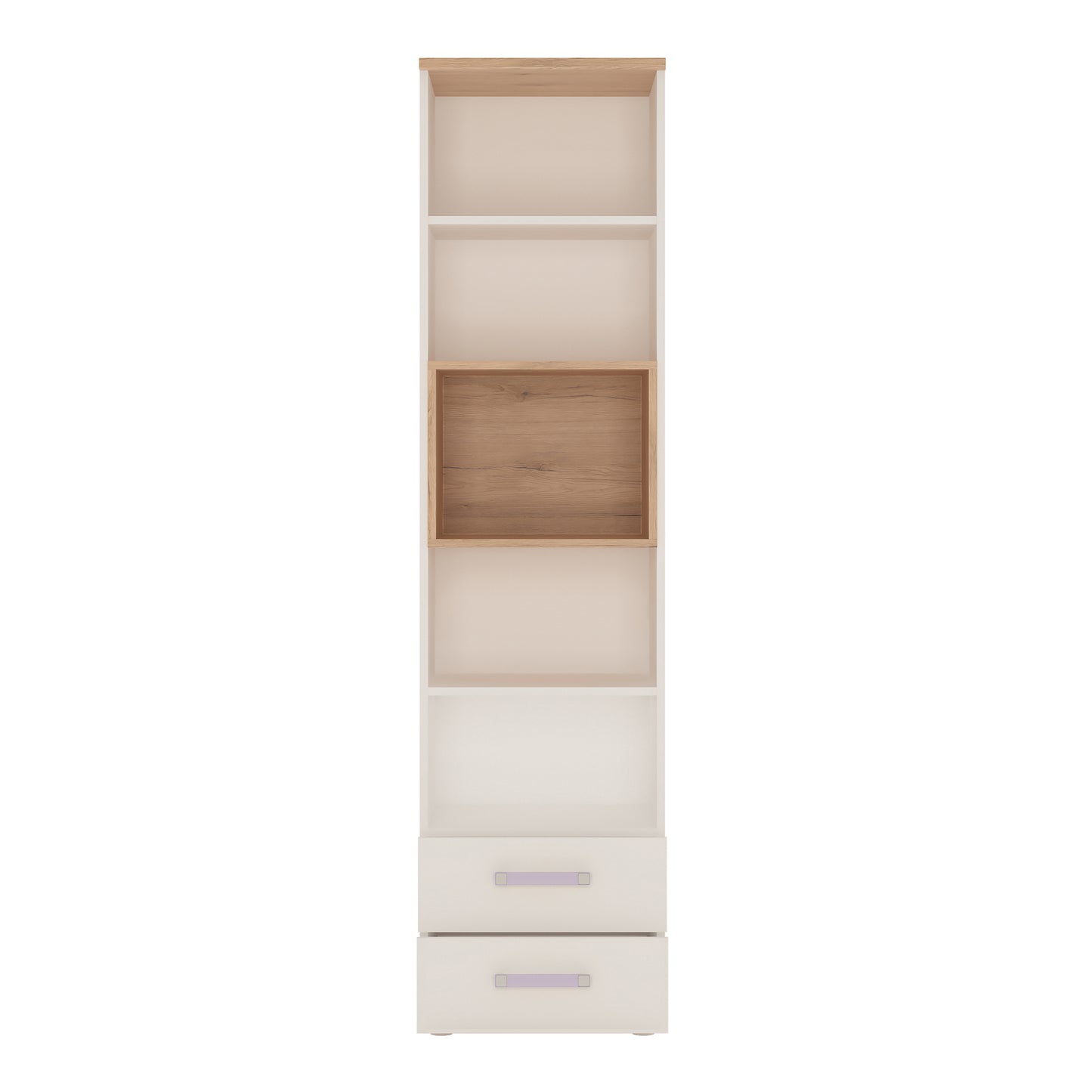 4kids tall 2 drawer bookcase with lilac handles