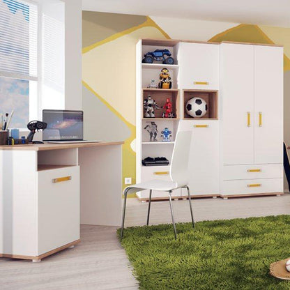 4kids tall 2 drawer bookcase with orange handles