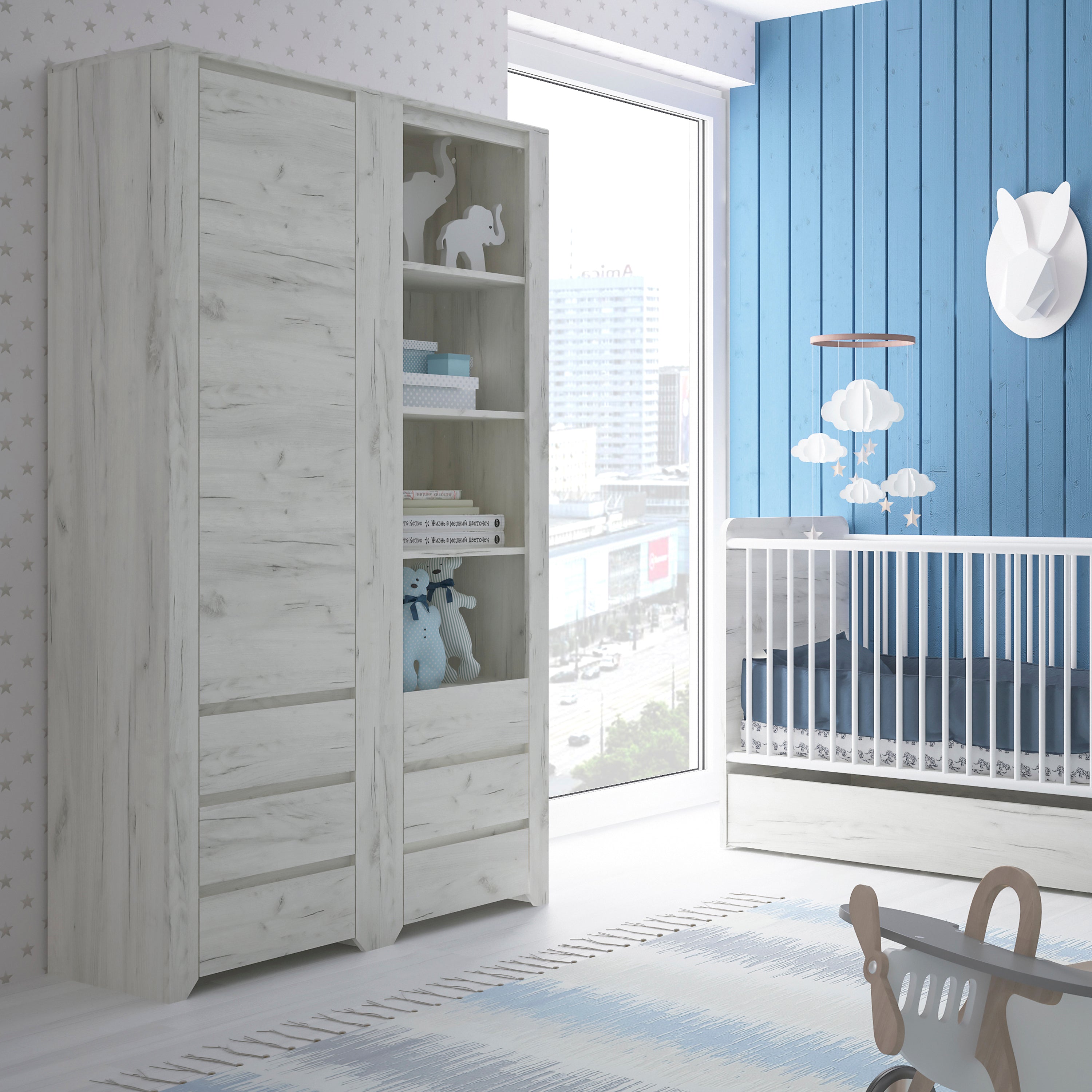 Angel tall narrow one door 3 drawer narrow cupboard