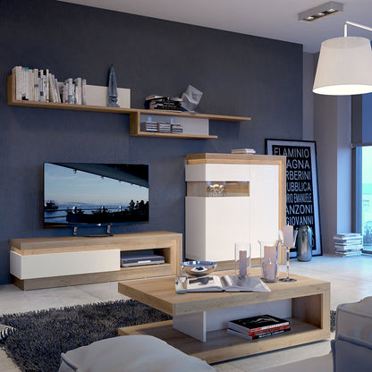 lyon designer coffee table in riviera oak/white high gloss