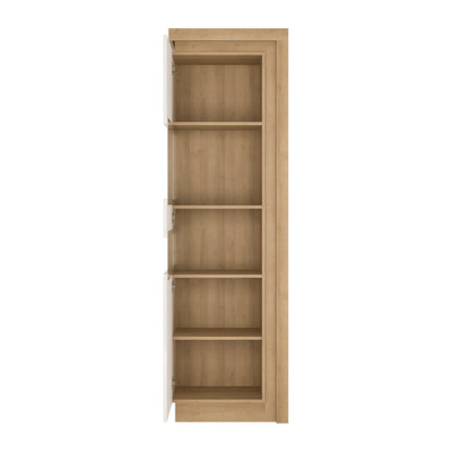 lyon tall narrow display cabinet (lhd) in riviera oak/white high gloss