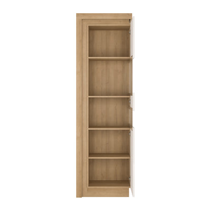 lyon tall narrow display cabinet (rhd) in riviera oak/white high gloss
