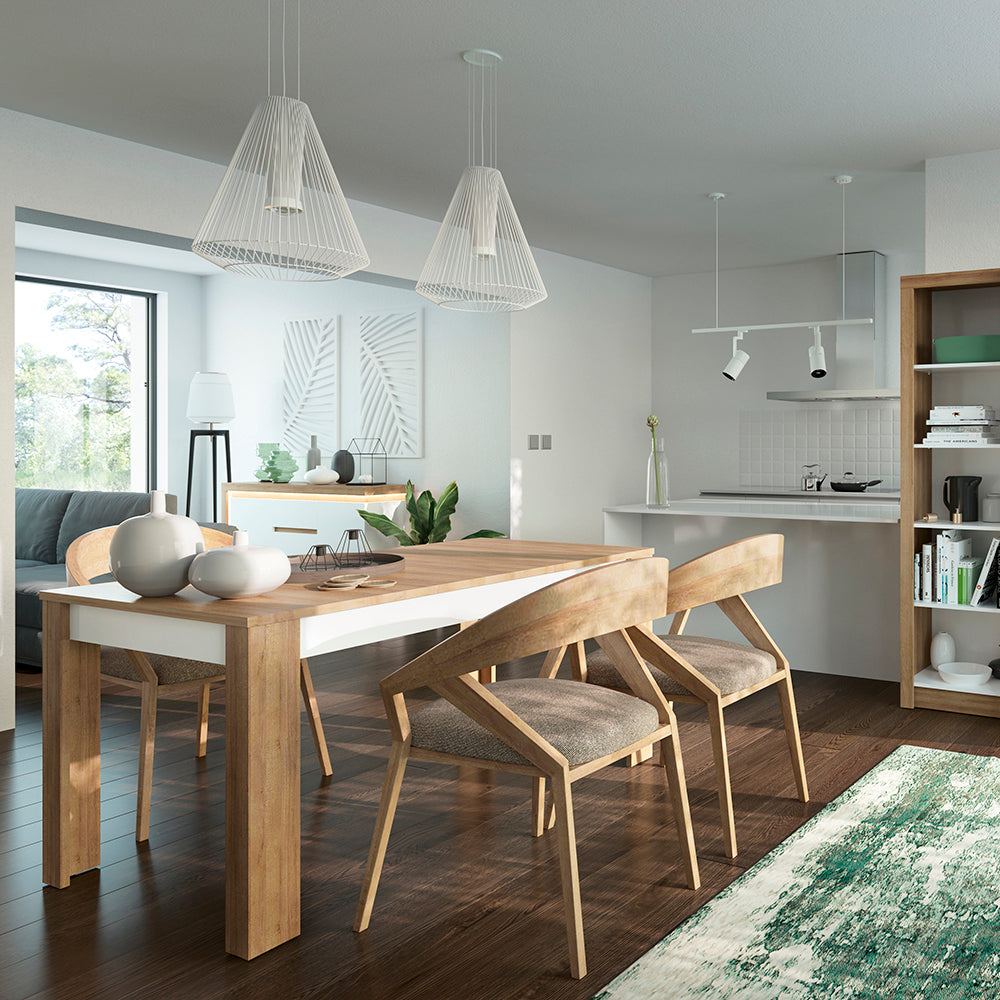 lyon small extending dining table 90-180cm in riviera oak/white high gloss