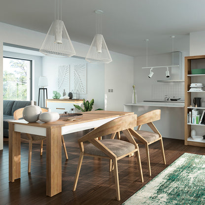 lyon small extending dining table 90-180cm in riviera oak/white high gloss