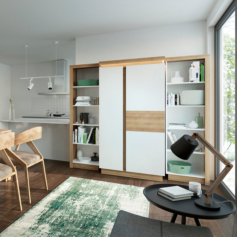 lyon small extending dining table 90-180cm in riviera oak/white high gloss