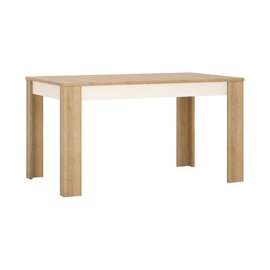 lyon medium extending dining table 140-180cm in riviera oak/white high gloss