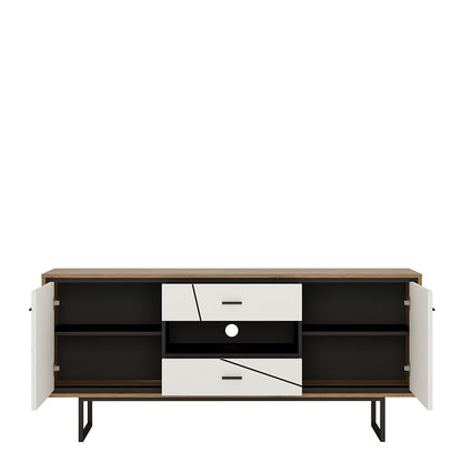 brolo 2 door 2 drawer tv unit with the walnut and dark panel finish