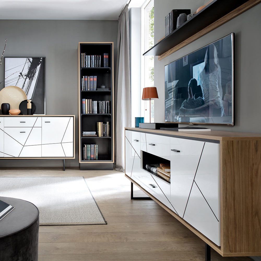 Brolo 167cm wall shelf with a walnut and dark panel finish