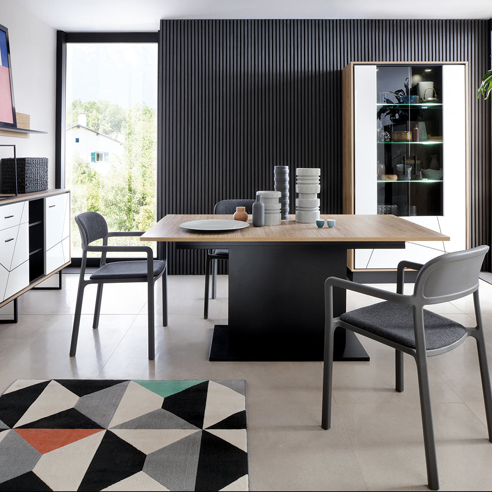brolo extending dining table 160-200cm in walnut and dark panel finish