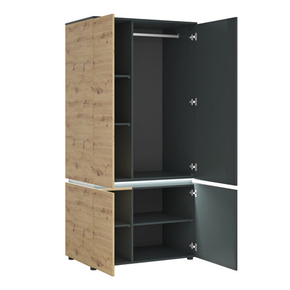 luci 4 door wardrobe (including led lighting) in platinum and oak