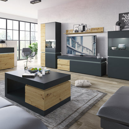 luci 1 door 2 drawer 150cm tv unit (including led lighting) in platinum and oak