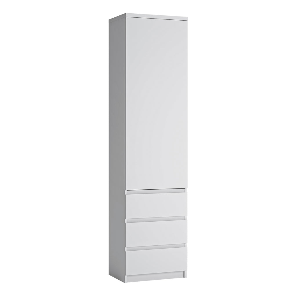Fribo tall narrow 1 door 3 drawer cupboard in white