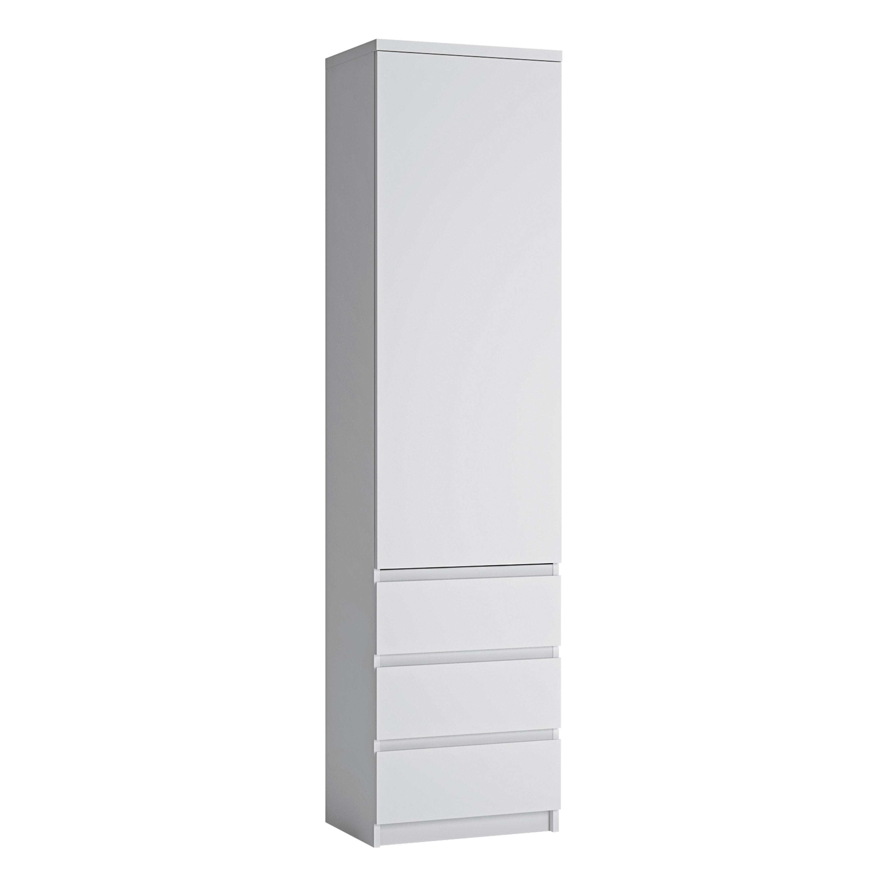 Fribo tall narrow 1 door 3 drawer cupboard in white