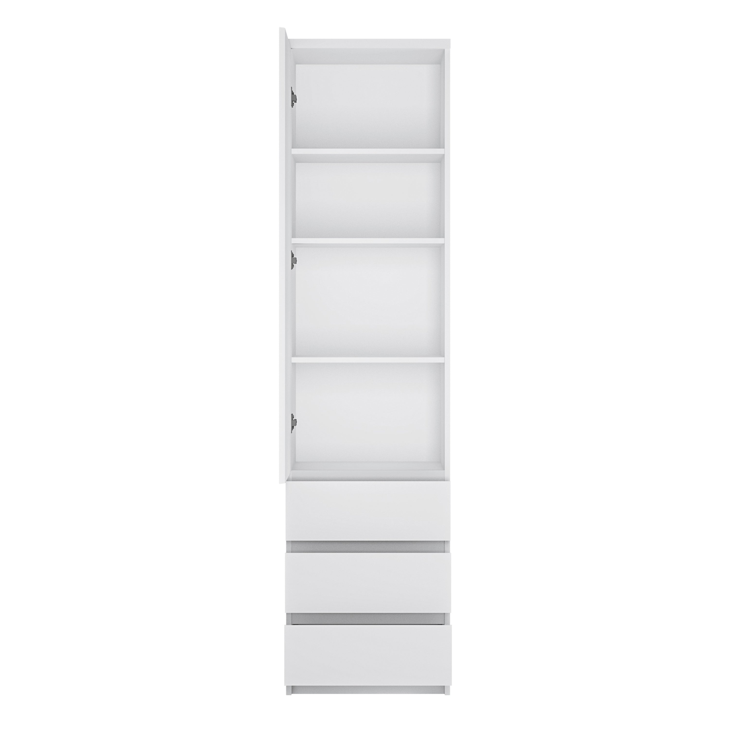 Fribo tall narrow 1 door 3 drawer cupboard in white