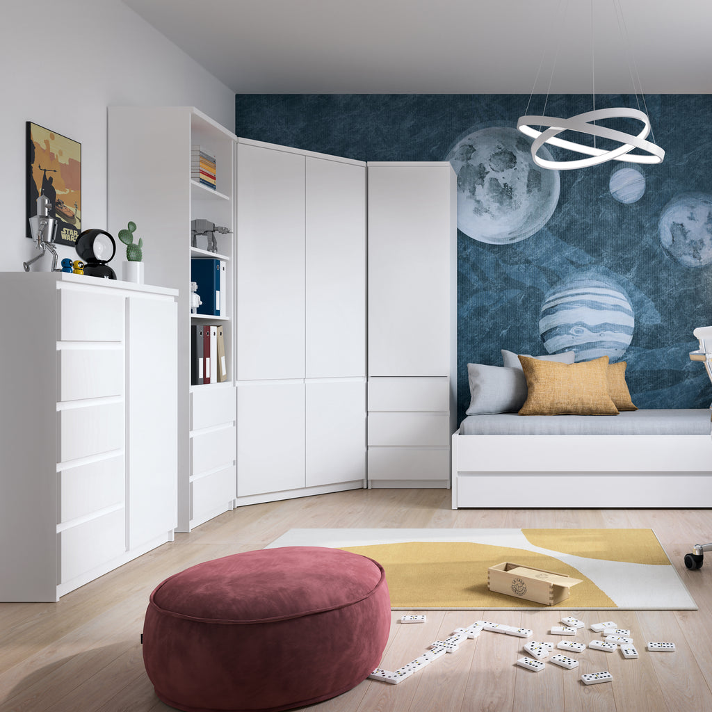 Fribo tall narrow 1 door 3 drawer cupboard in white