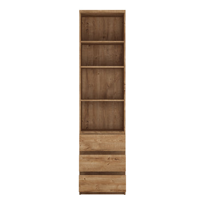 fribo tall narrow 3 drawer bookcase in oak
