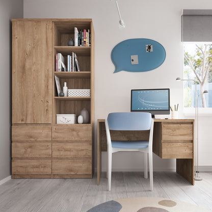 fribo tall narrow 3 drawer bookcase in oak