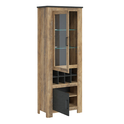 rapallo 2 door display cabinet with wine rack in chestnut and matera grey