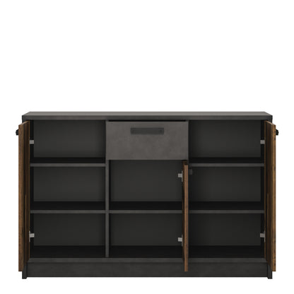 brooklyn cabinet with 3 doors and 1 drawer in walnut and dark matera grey