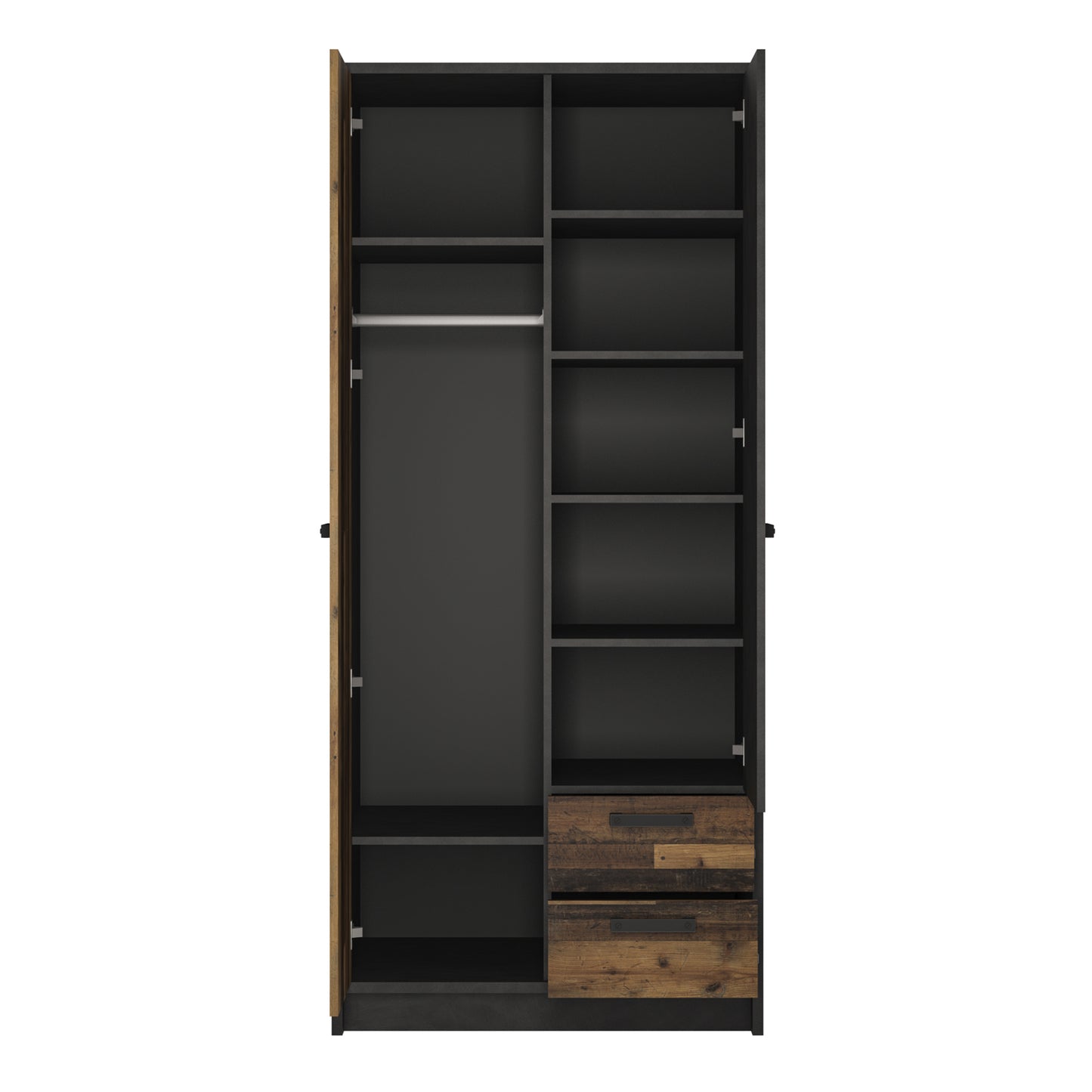brooklyn 2 door wardrobe with 2 drawers in walnut and dark matera grey
