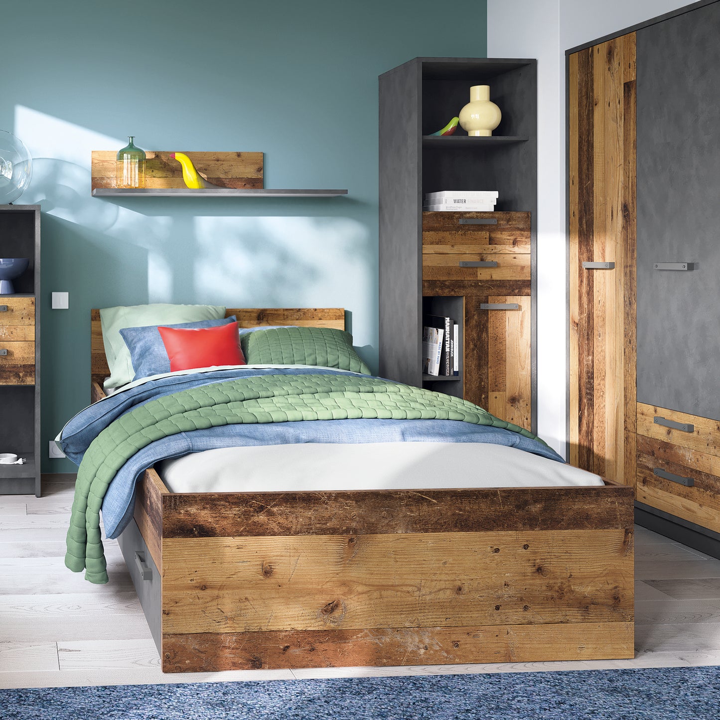 brooklyn 2 door wardrobe with 2 drawers in walnut and dark matera grey