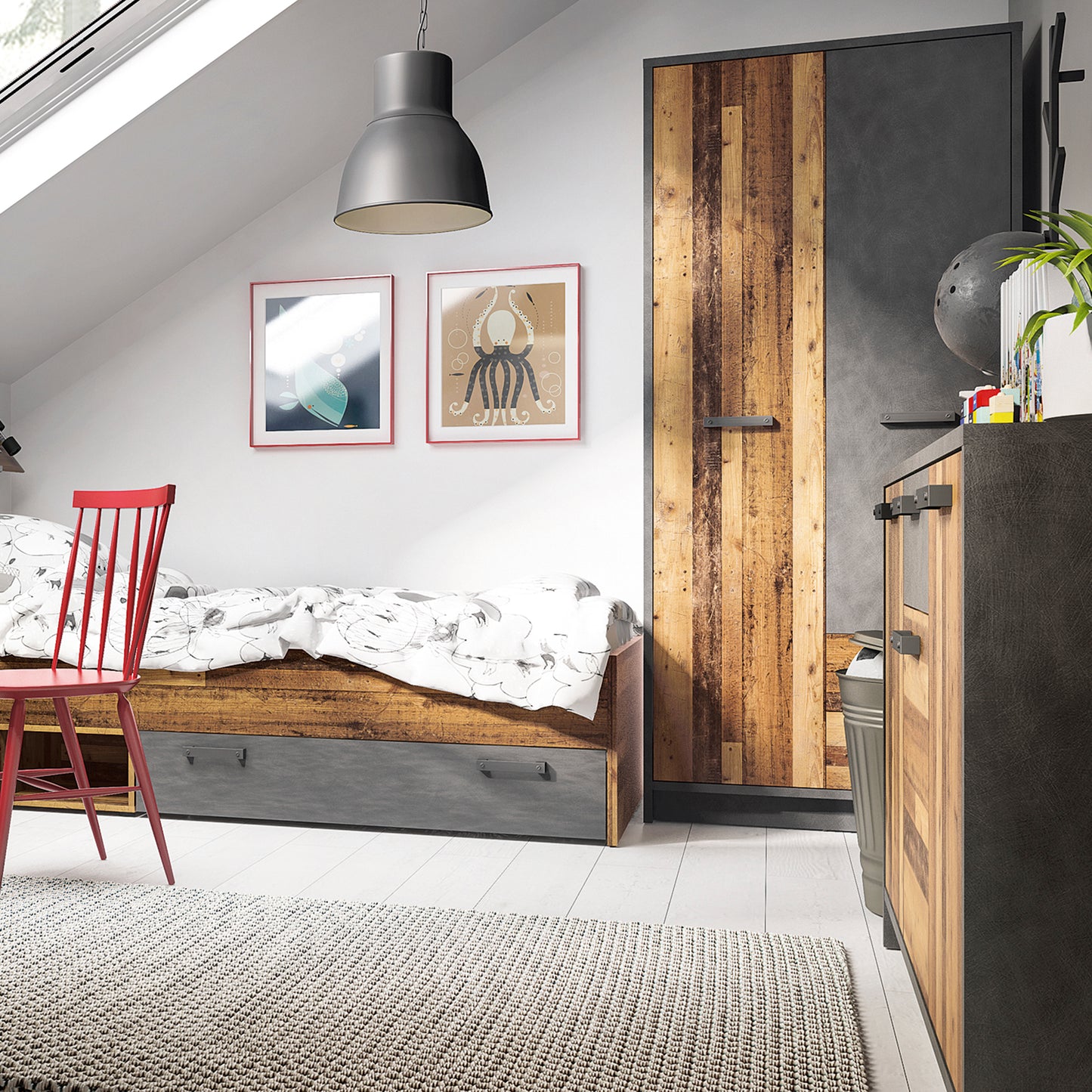 brooklyn 2 door wardrobe with 2 drawers in walnut and dark matera grey