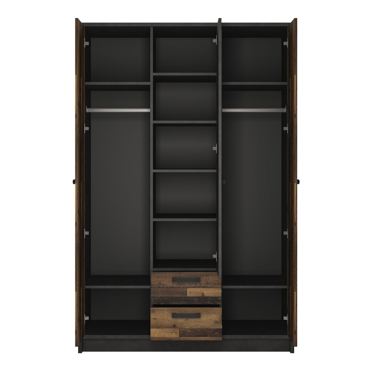brooklyn 3 door wardrobe with 2 drawers in walnut and dark matera grey