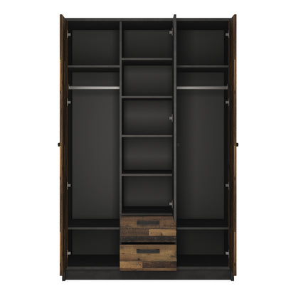 brooklyn 3 door wardrobe with 2 drawers in walnut and dark matera grey