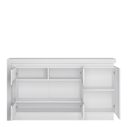 lyon 3 door glazed sideboard (including led lighting) in white and high gloss