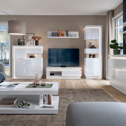 lyon tall narrow display cabinet (lhd) (including led lighting) in white and high gloss