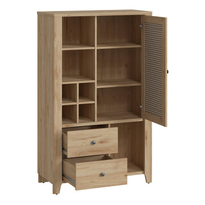 cestino 1 door 2 drawer cabinet in jackson hickory oak and rattan effect