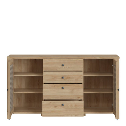 cestino 2 door 4 drawer sideboard in jackson hickory oak and rattan effect
