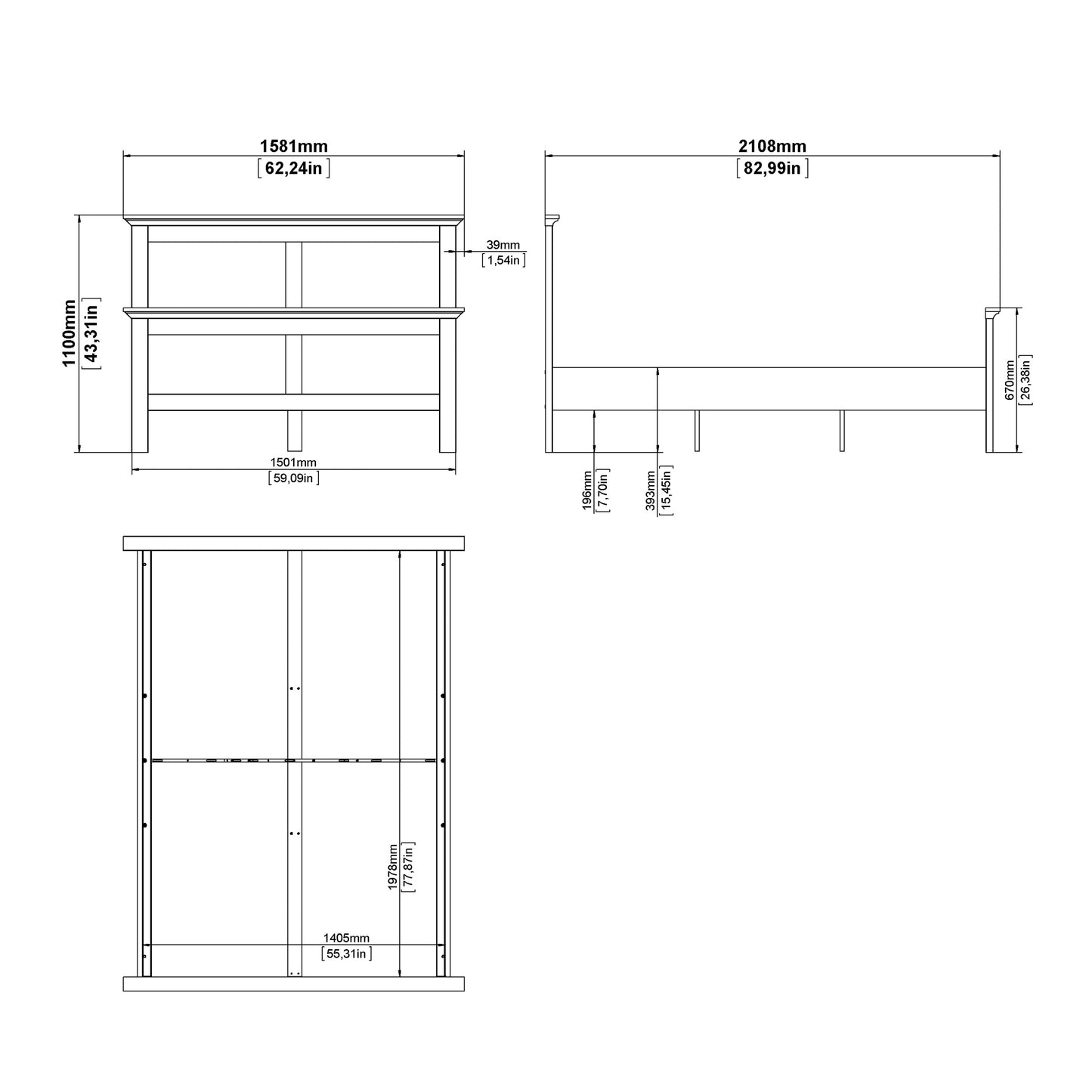 paris double bed (140 x 200) in white
