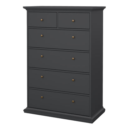 paris chest of 6 drawers in matt grey