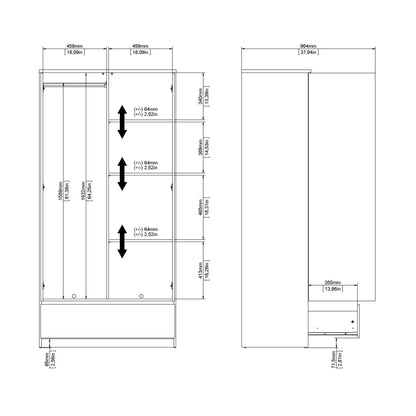 naia wardrobe with 2 doors 1 drawer in white high gloss