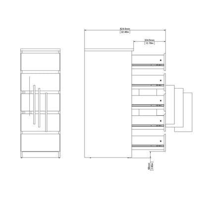 naia narrow chest of 5 drawers in black matt
