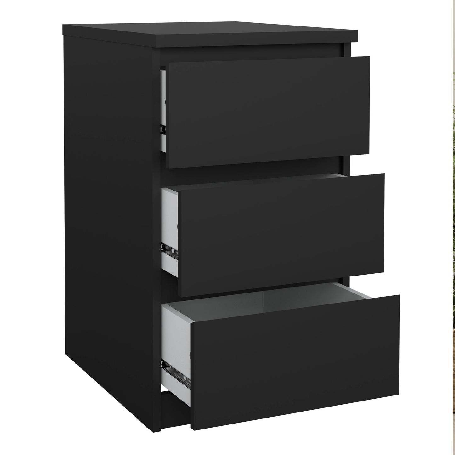 naia bedside 3 drawers in black matt