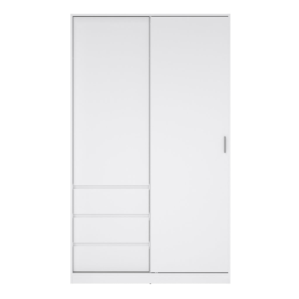 Naia Wardrobe with 1 Sliding Door 1 Door 3 Drawers in White High Gloss