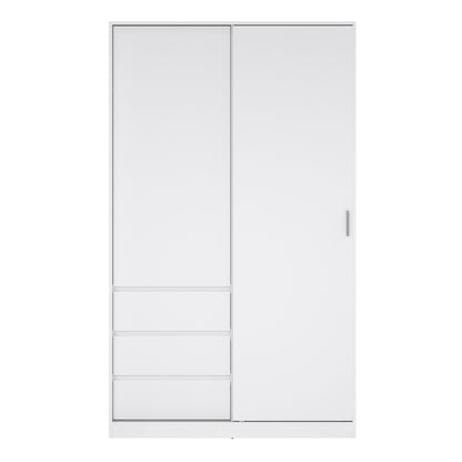 naia wardrobe with 1 sliding door 1 door 3 drawers in white high gloss