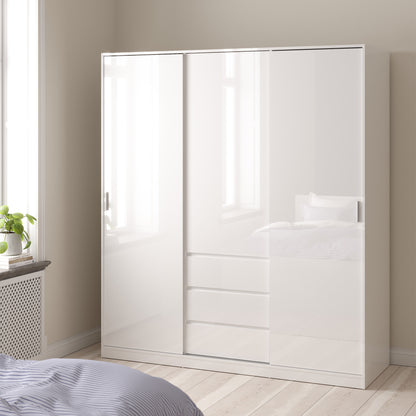 naia wardrobe with 2 sliding doors 1 door 3 drawers in white high gloss