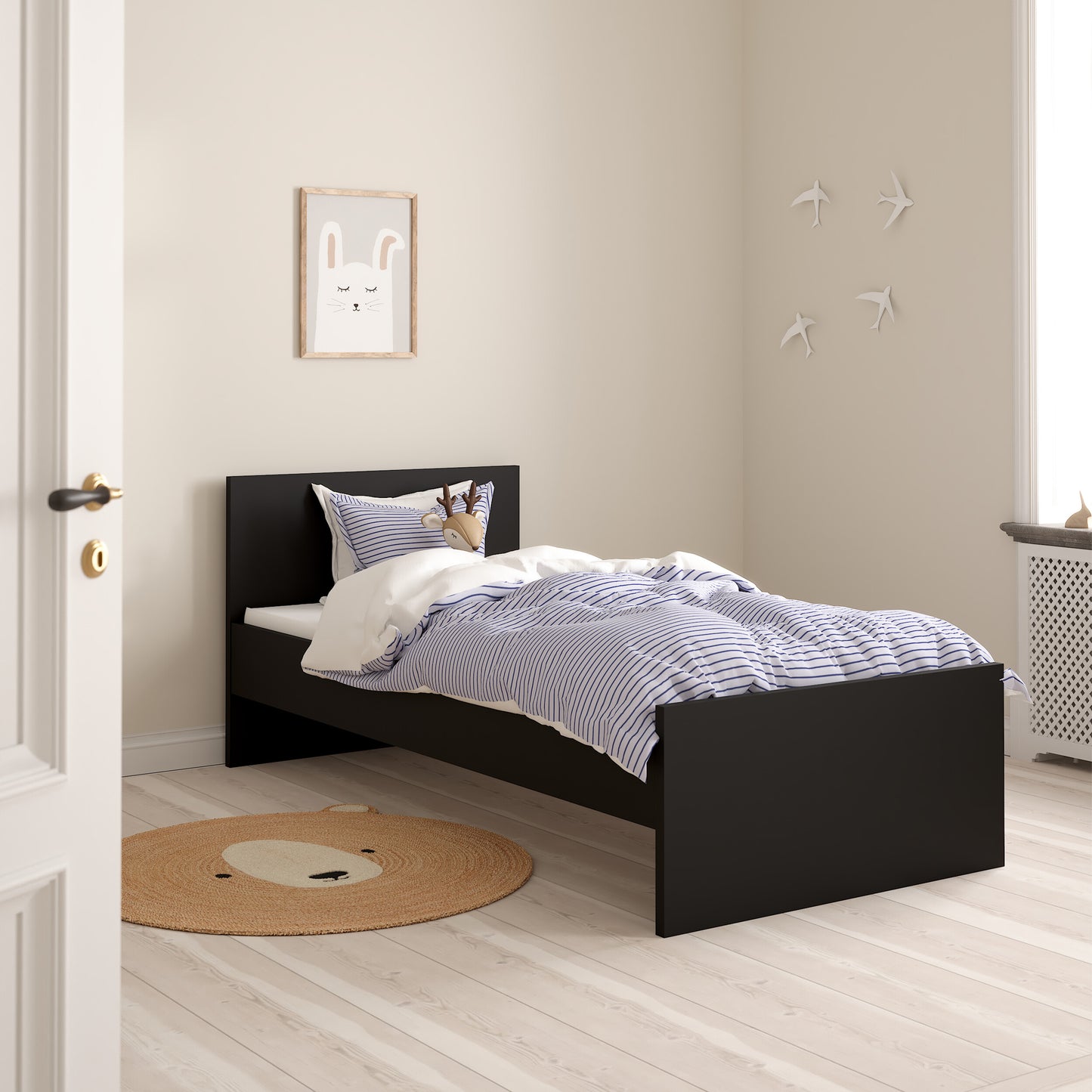 naia single bed 3ft (90 x 190) in black matt