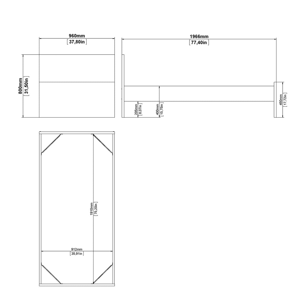 Naia Single Bed 3ft (90 x 190) in white high gloss