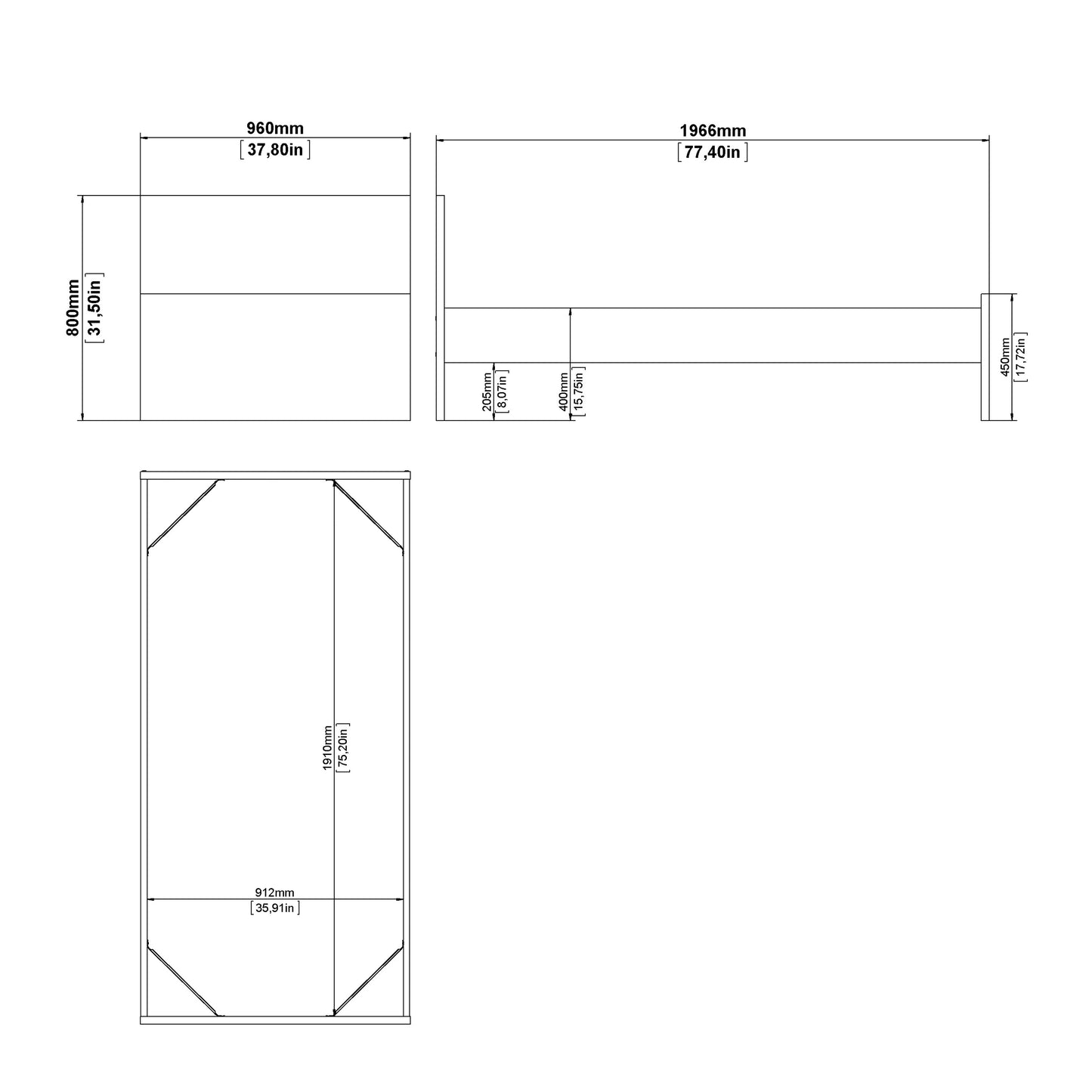naia single bed 3ft (90 x 190) in white high gloss