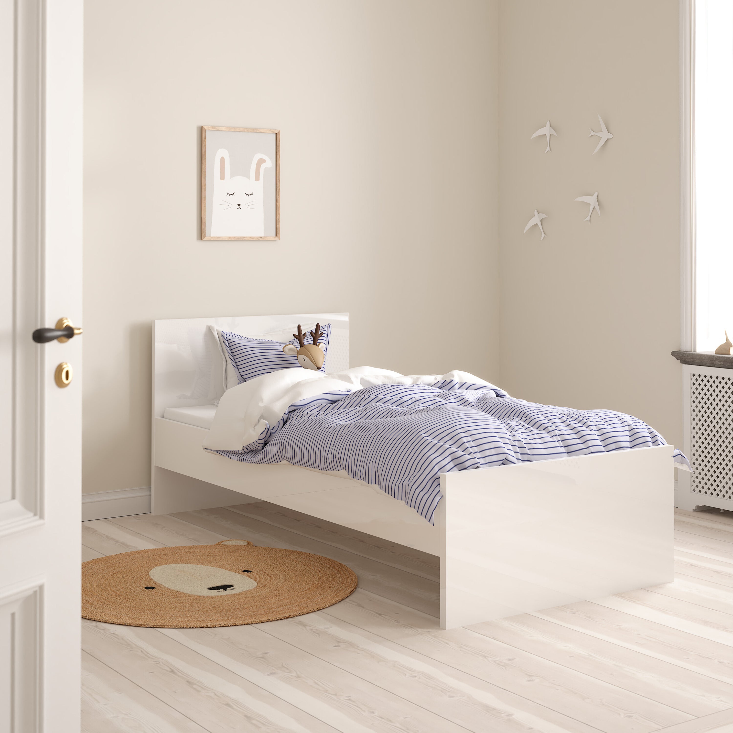 Naia Single Bed 3ft (90 x 190) in white high gloss