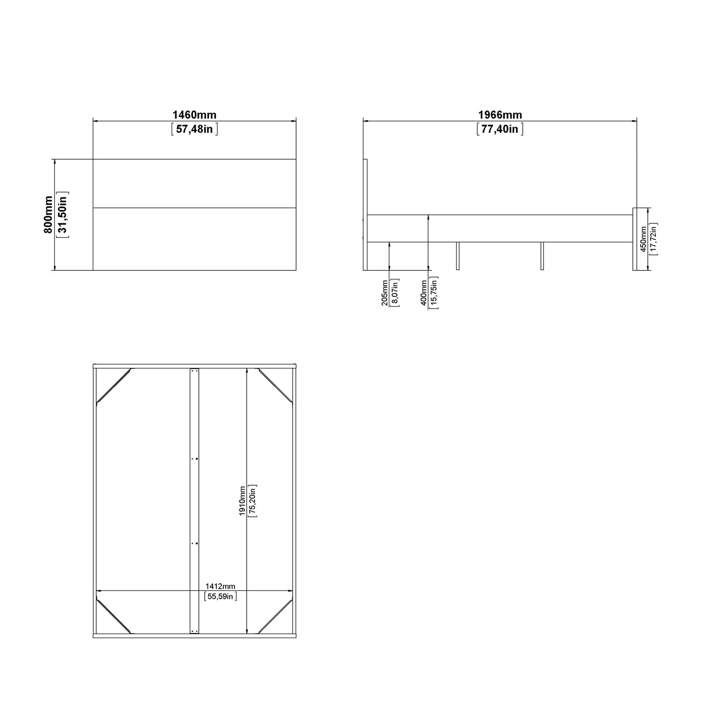 naia double bed 4ft6 (140 x 190) in black matt